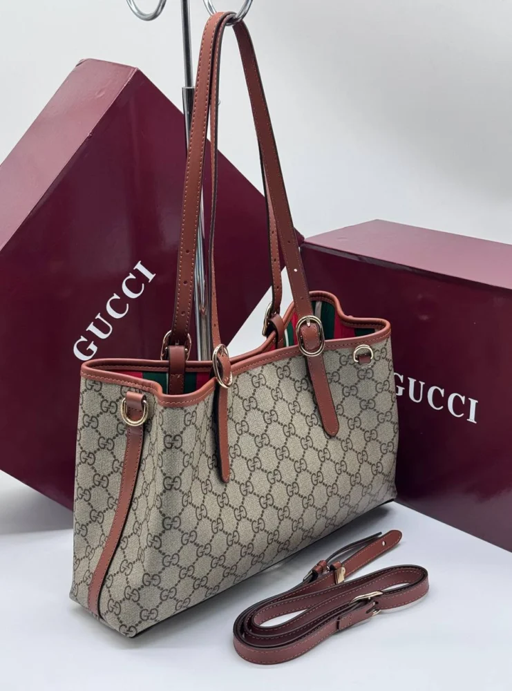 Сумка GUCCI 00026 — Бежевый, Бордовый — основной вид